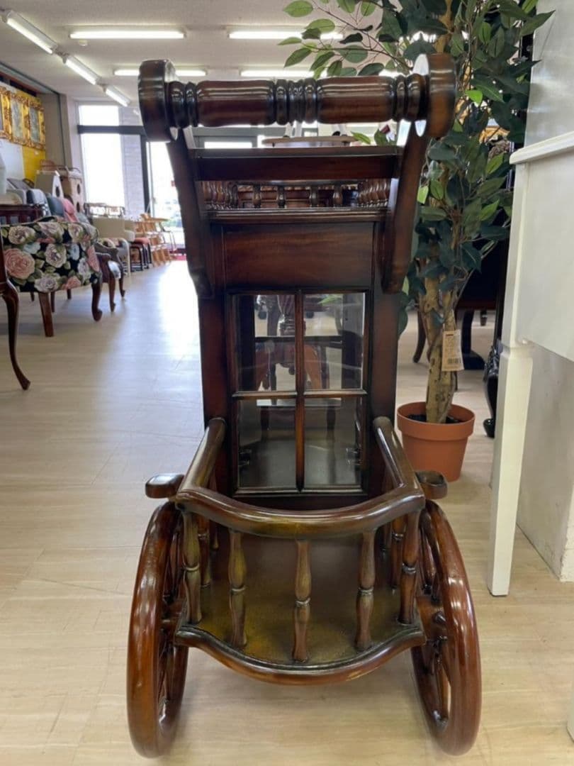 マホガニー　シンデレラワゴン　馬車　アンティーク　木製　家具　ブラウン　収納　棚