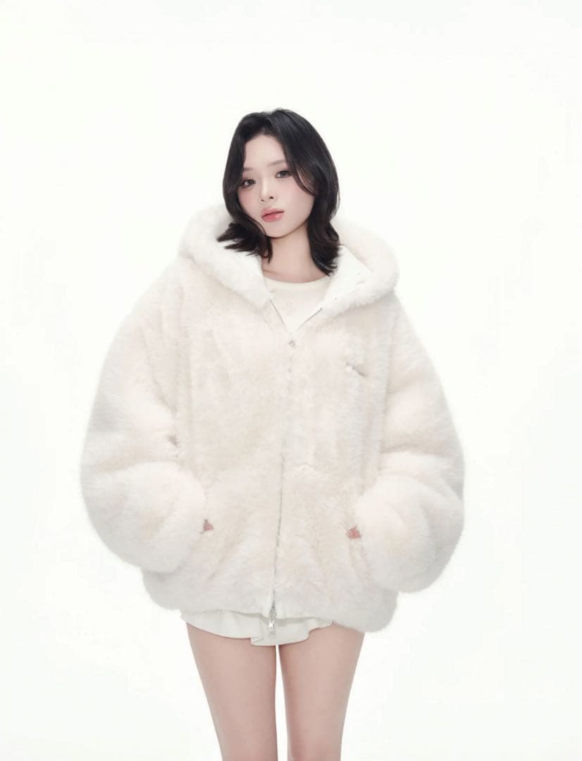 ジャケット・アウター Andwang Kirakira 2way fur zip up white