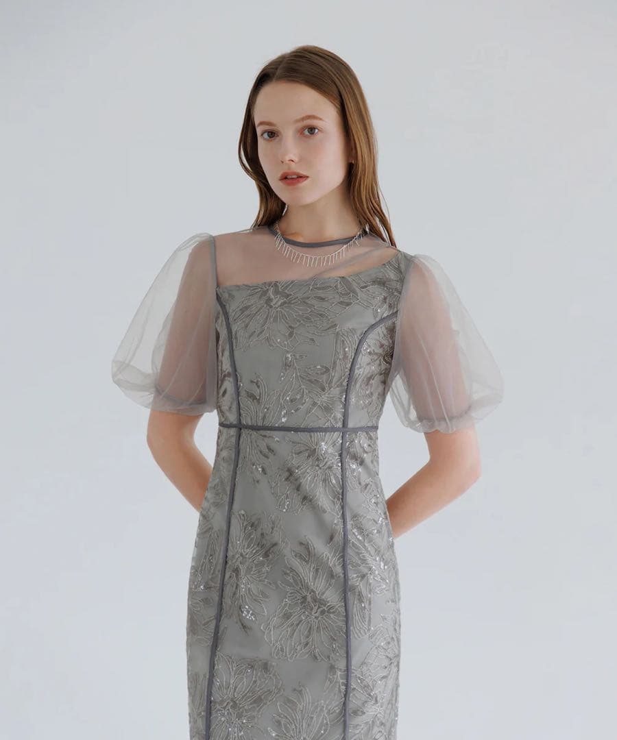 【極美品】Leja アシンメトリーシアーフラワーワンピースドレス