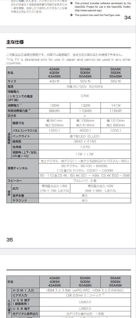 新品未開封 ハイセンス 50型 4K 液晶テレビ 50E6K