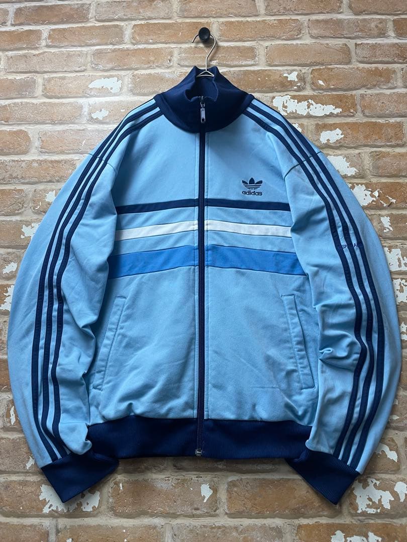 80s adidas アディダス　トラックジャケット　ワンポイント　刺繍　水色