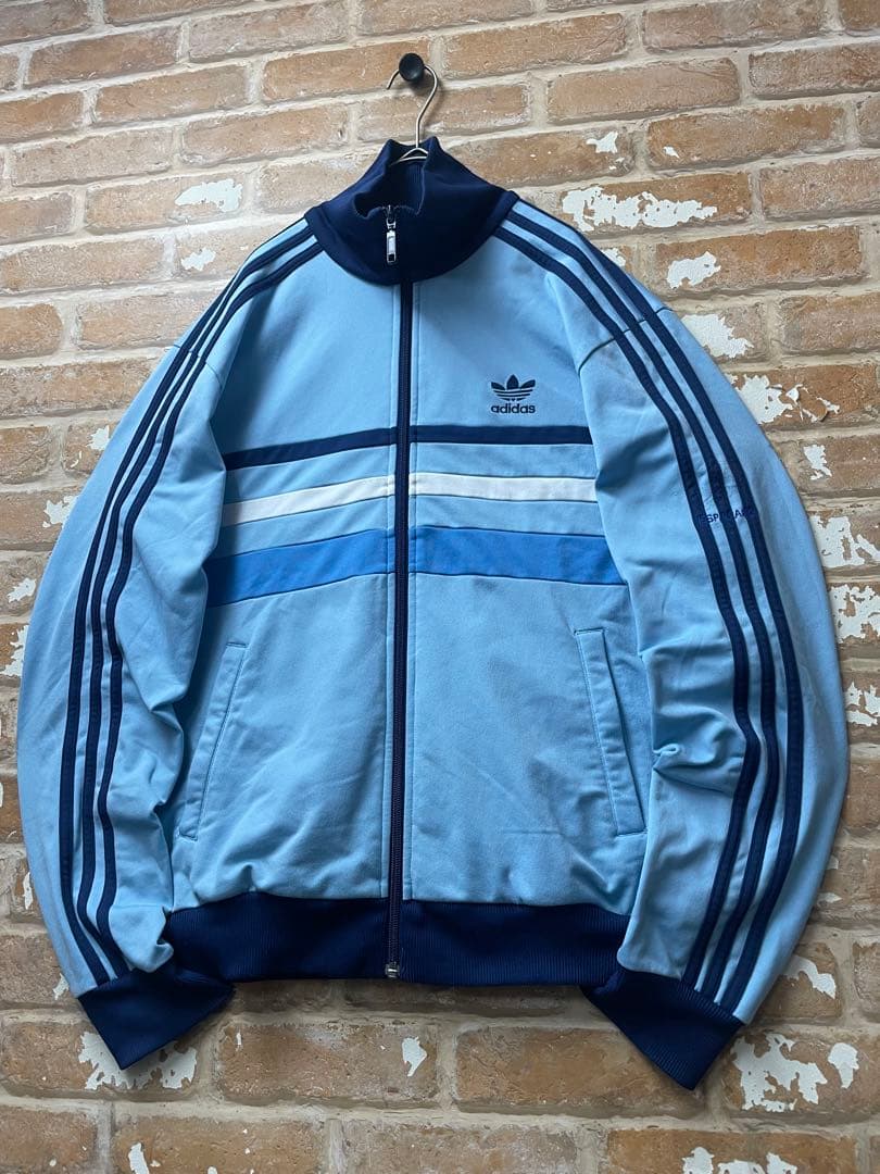 80s adidas アディダス　トラックジャケット　ワンポイント　刺繍　水色