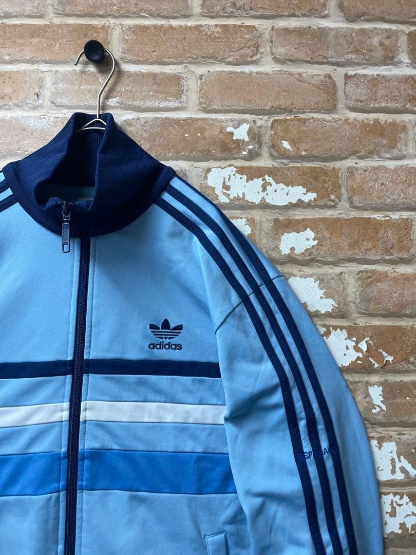 80s adidas アディダス　トラックジャケット　ワンポイント　刺繍　水色