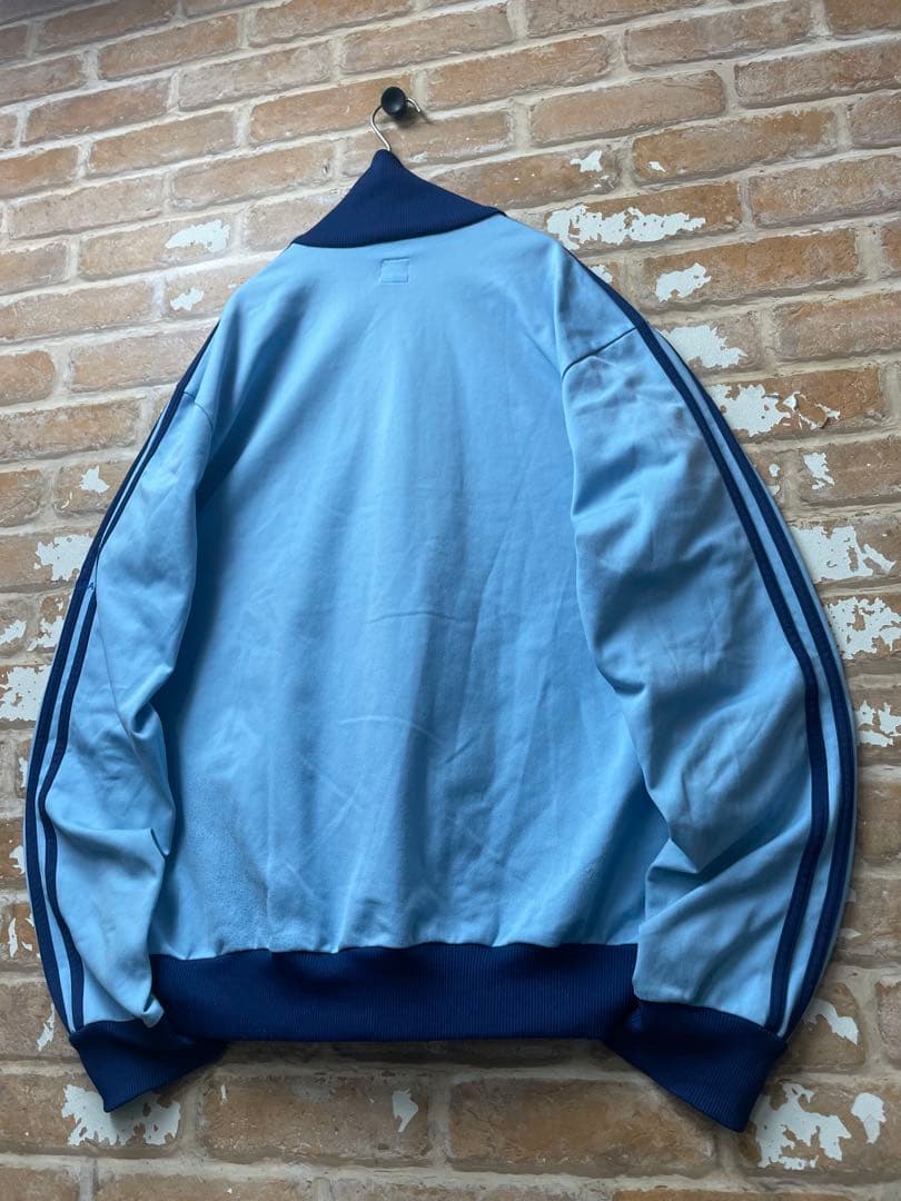 80s adidas アディダス　トラックジャケット　ワンポイント　刺繍　水色