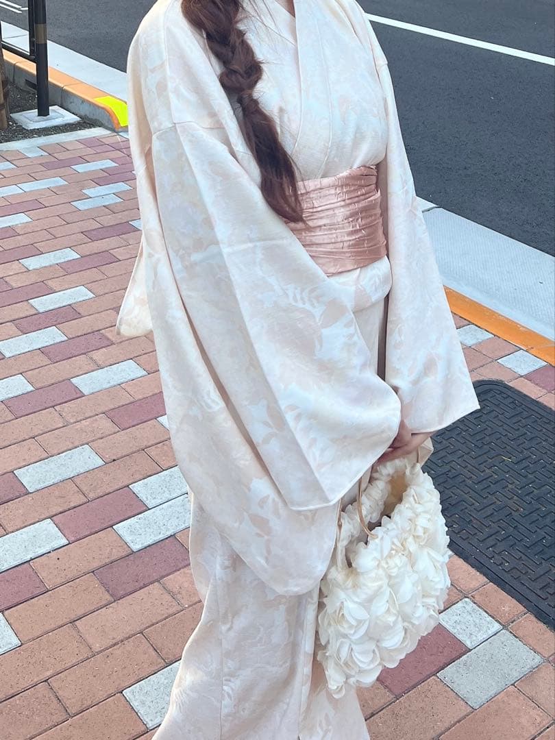 KOBE LETTUCE クリーム ピンクベージュ色 浴衣・帯セット TMサイズ