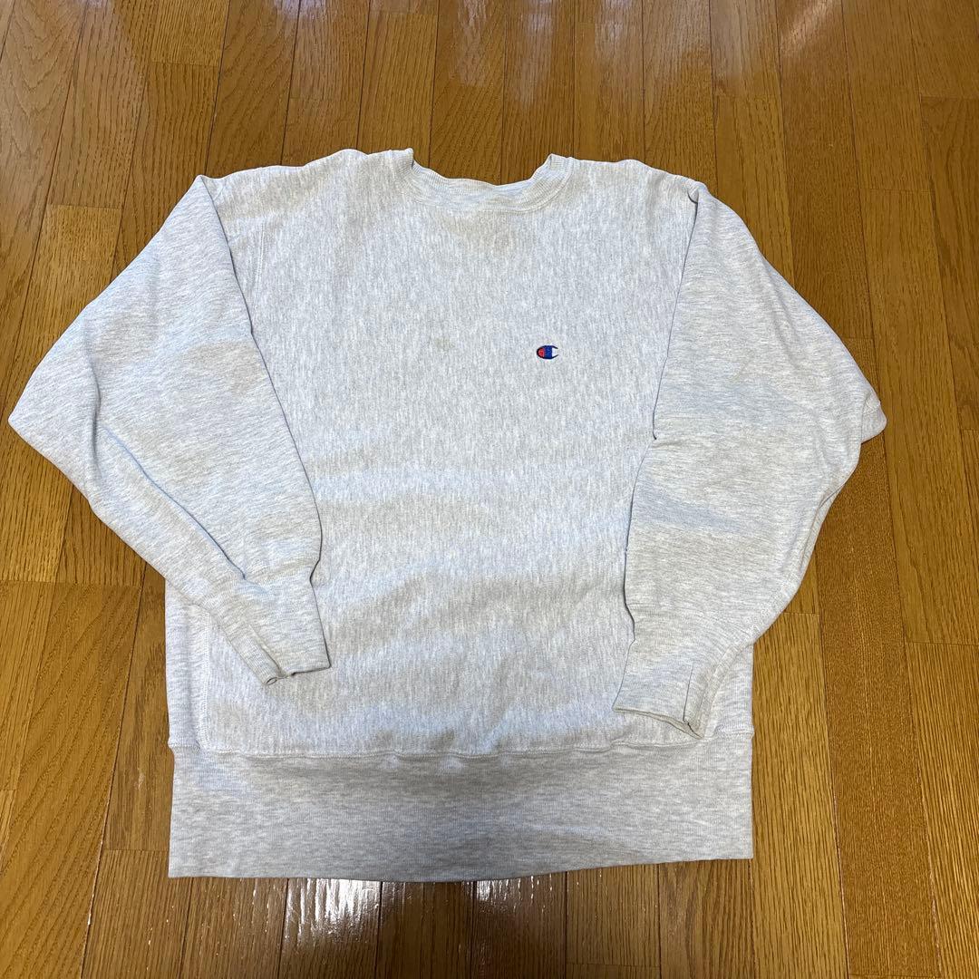 90s USA製 Champion リバースウィーブ 無地 グレー 目あり