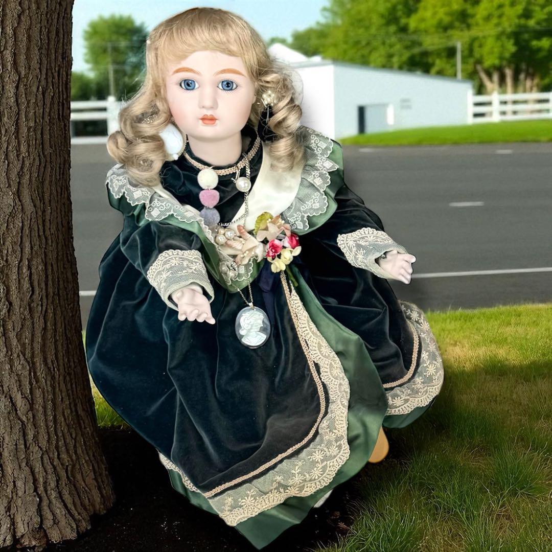 ノエル ビスクドール スタイナー リプロ フレンチ グリーン ドレス ボネ