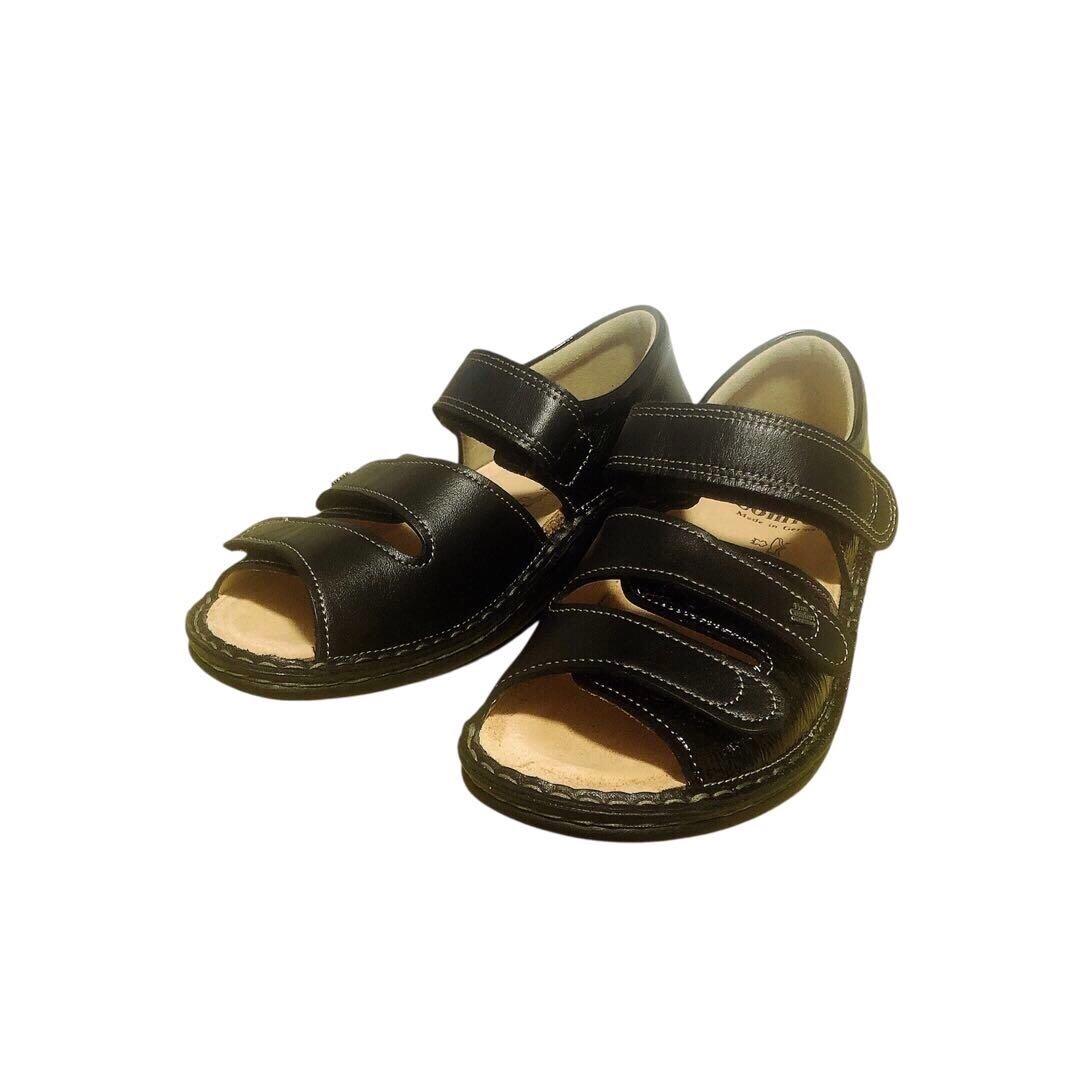 極美品 フィンコンフォート サンダル 黒 レザー エナメル 35D ほぼ未使用