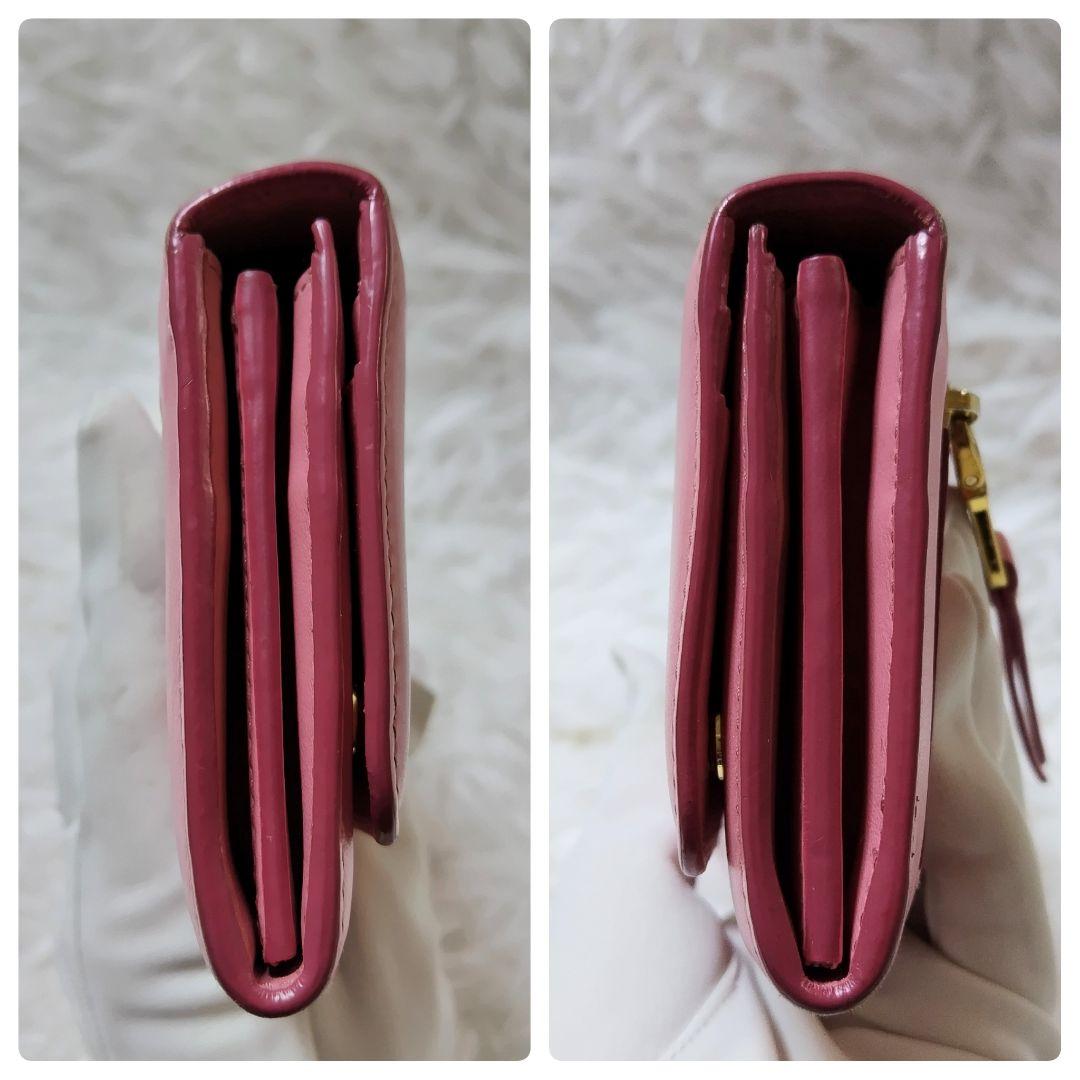 レア美品✨ミュウミュウ◇パスケース付きフラップ長財布りぼんバイカラーピンクグレー