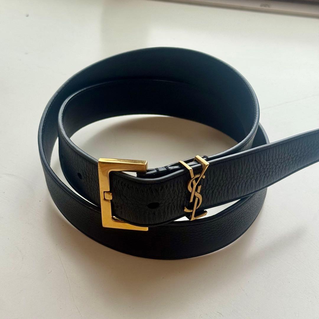 【SAINT LAURENT】サンローラン　カサンドラ　ロゴ　ベルト　ブラック