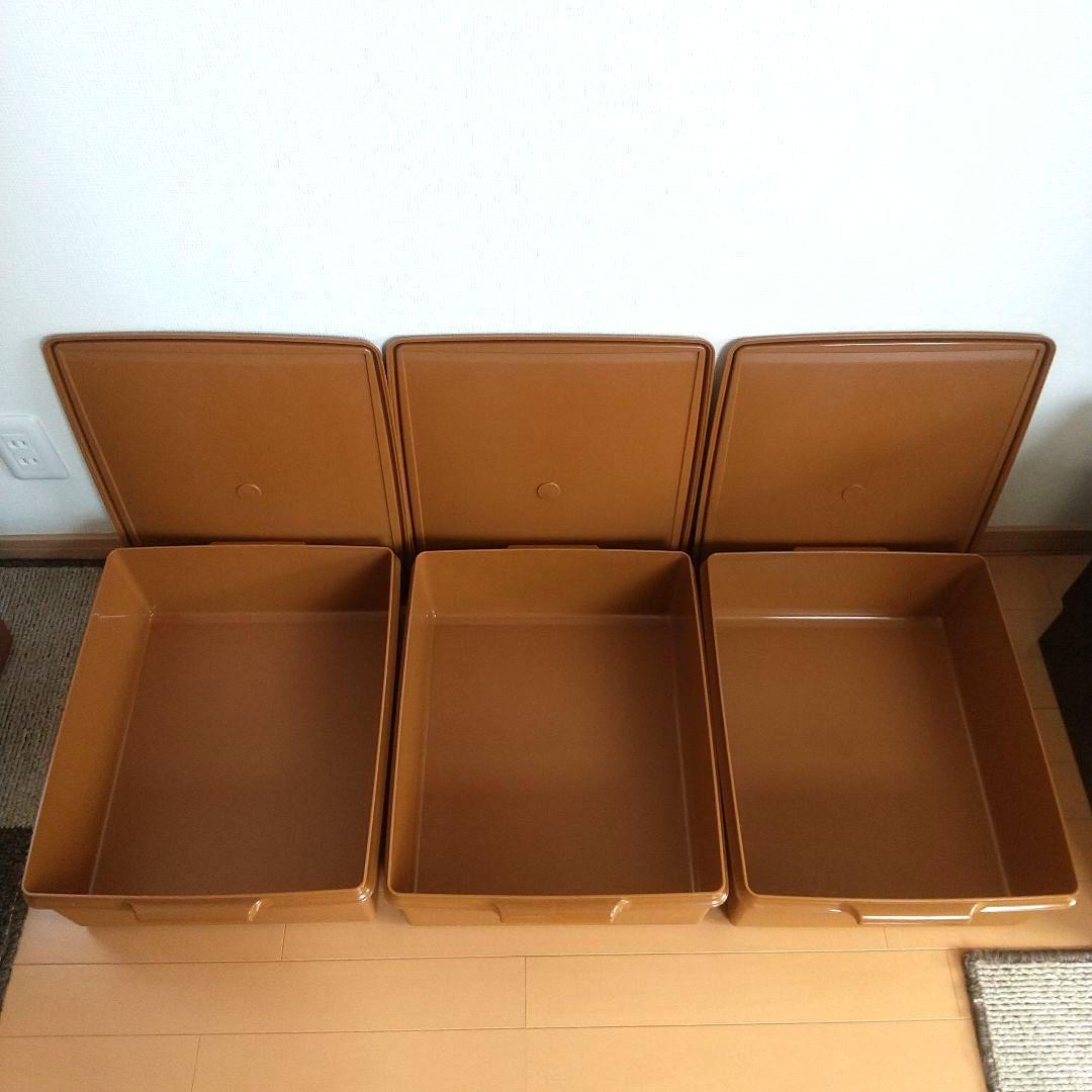 【タッパーウェア 収納】スーパーケース 5個セット(深型2個+薄型3個) セピア