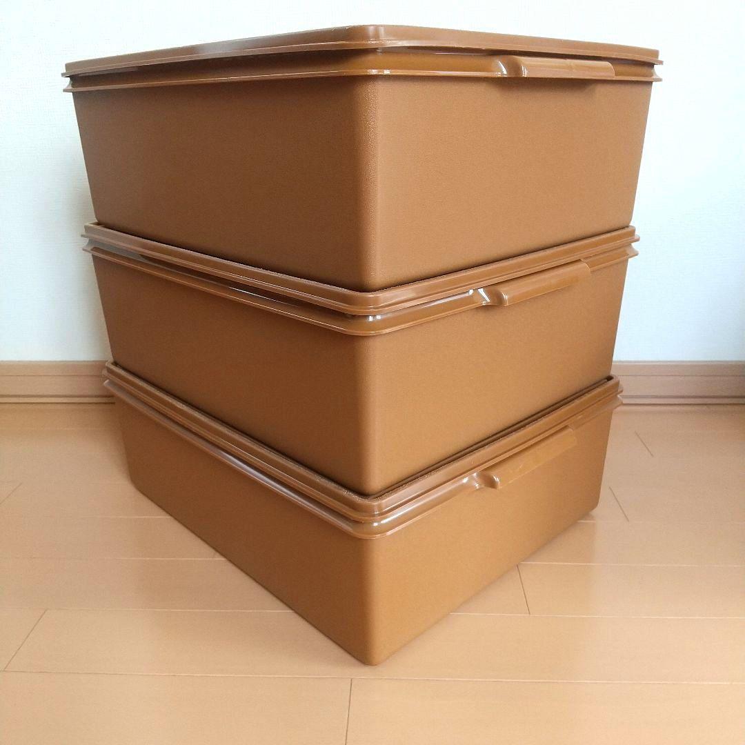 【タッパーウェア 収納】スーパーケース 5個セット(深型2個+薄型3個) セピア