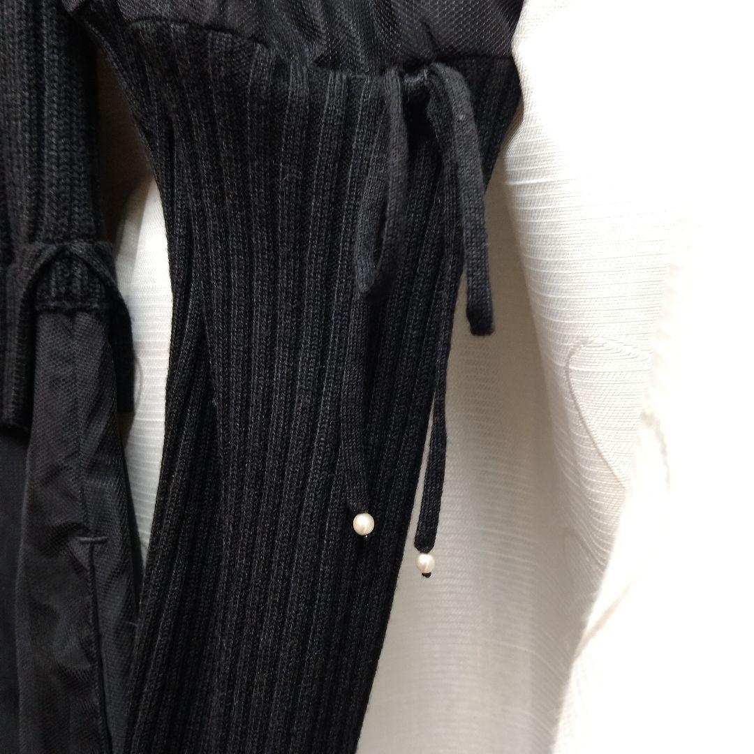黒異素材使いロングワンピース　サイズ40