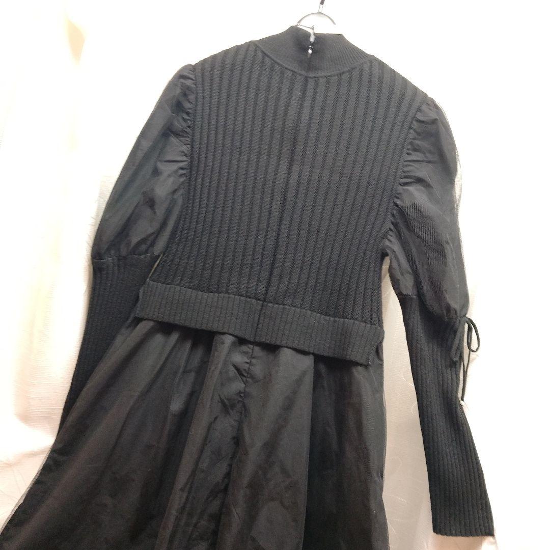 黒異素材使いロングワンピース　サイズ40