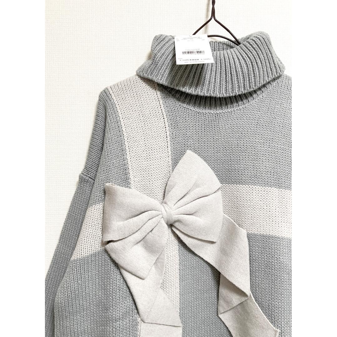 merry jenny 新品 ブルー プレゼントリボンタートルニットワンピース