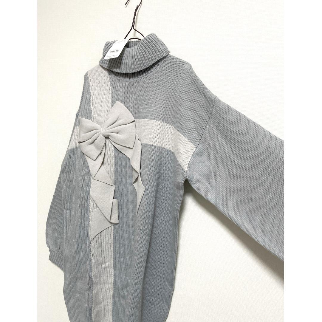 merry jenny 新品 ブルー プレゼントリボンタートルニットワンピース