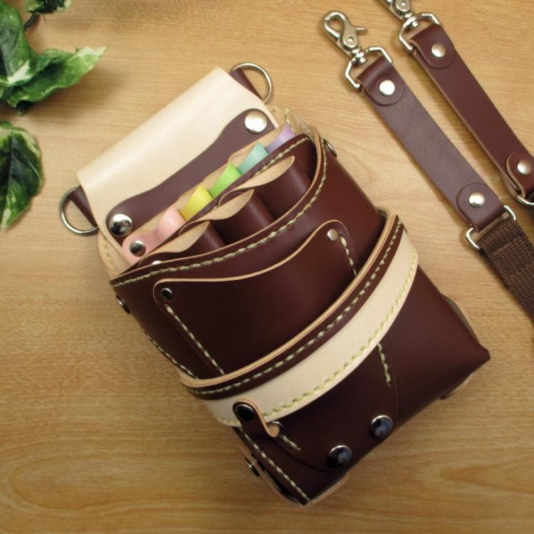 ブラウン＆カラフル　８丁差し　本革シザーケース　SCA-143/CBC