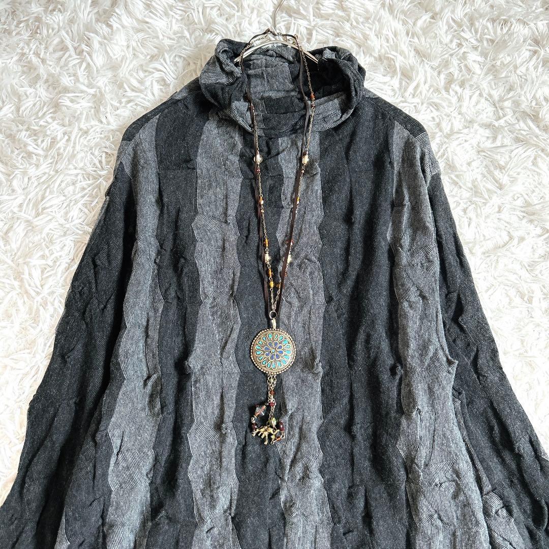 美品⁂センソユニコ⁂メフウ⁂ロングニットチュニック　凸凹生地　ストライプ　M