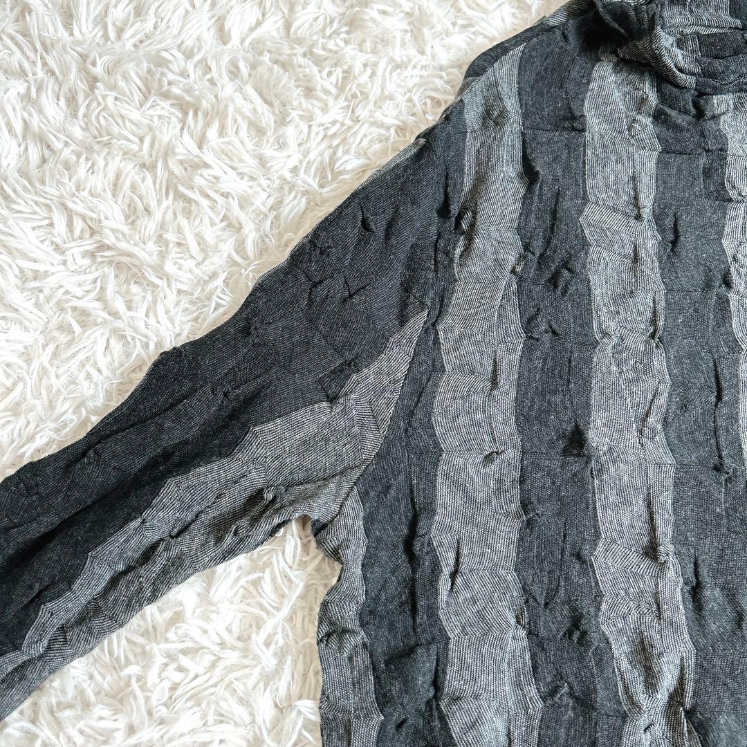 美品⁂センソユニコ⁂メフウ⁂ロングニットチュニック　凸凹生地　ストライプ　M