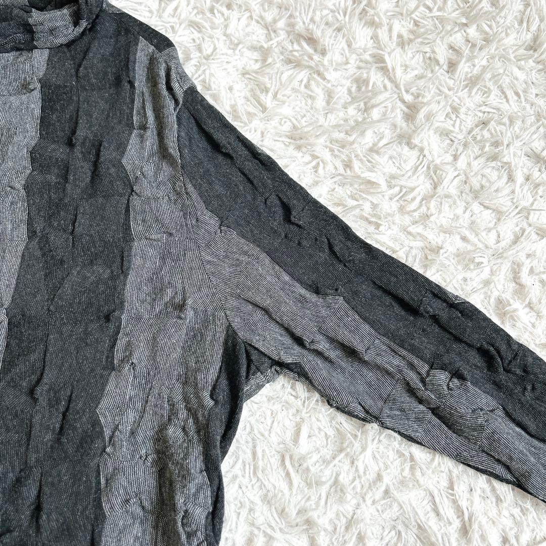 美品⁂センソユニコ⁂メフウ⁂ロングニットチュニック　凸凹生地　ストライプ　M