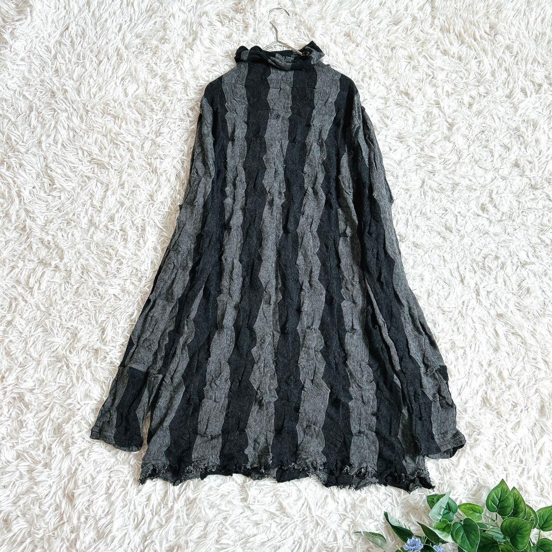 美品⁂センソユニコ⁂メフウ⁂ロングニットチュニック　凸凹生地　ストライプ　M