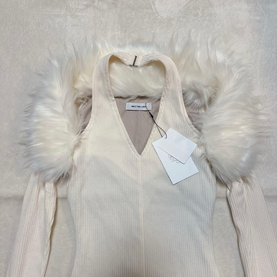 未使用 Melt the lady wide fur mini dress