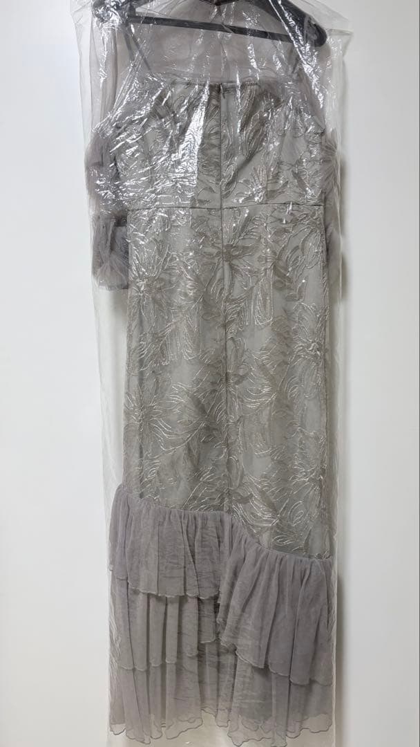 LEJA フラワースパンコールチュールフリルスリーブIラインワンピースドレス　S