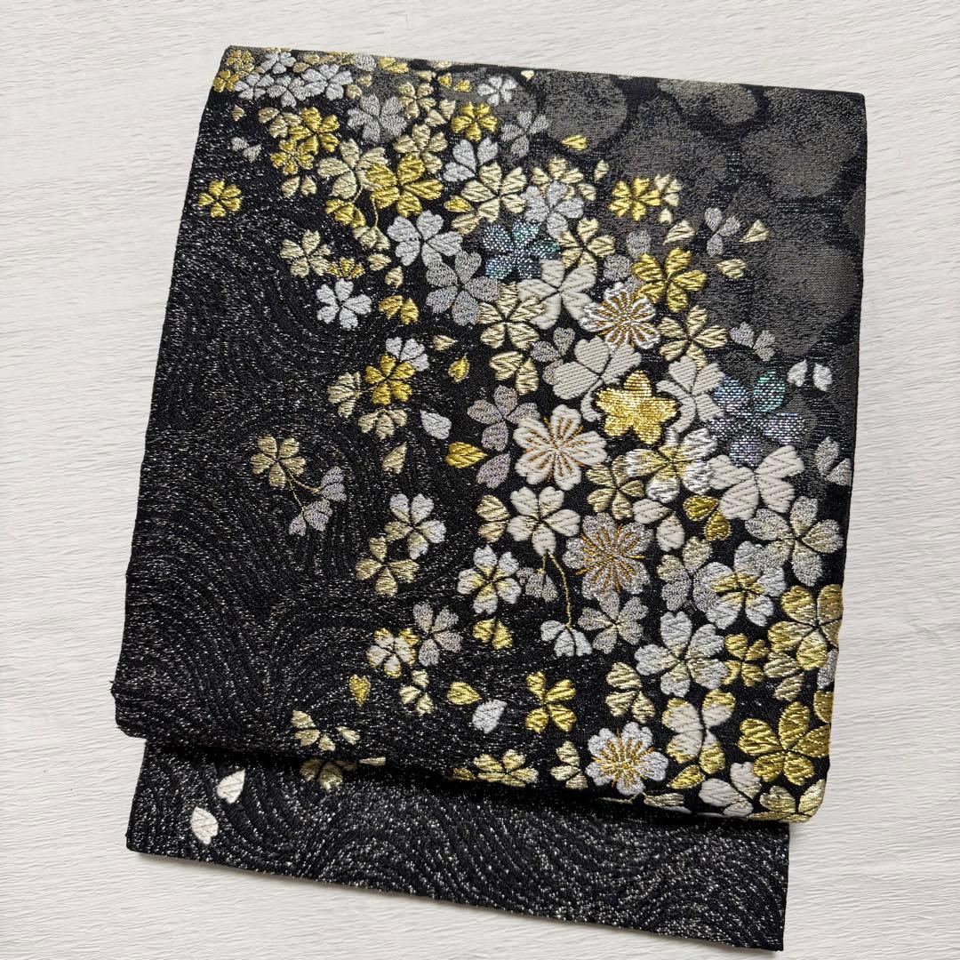 m-24 誉田屋源兵衛 誉文彫金 桜 螺鈿 袋帯 正絹 未使用極美品