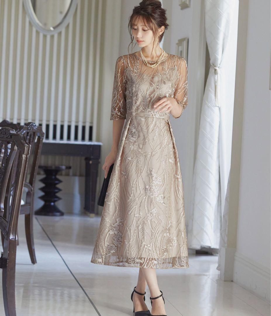 総レース バックリボン パーティードレス 同窓会 二次会 niana