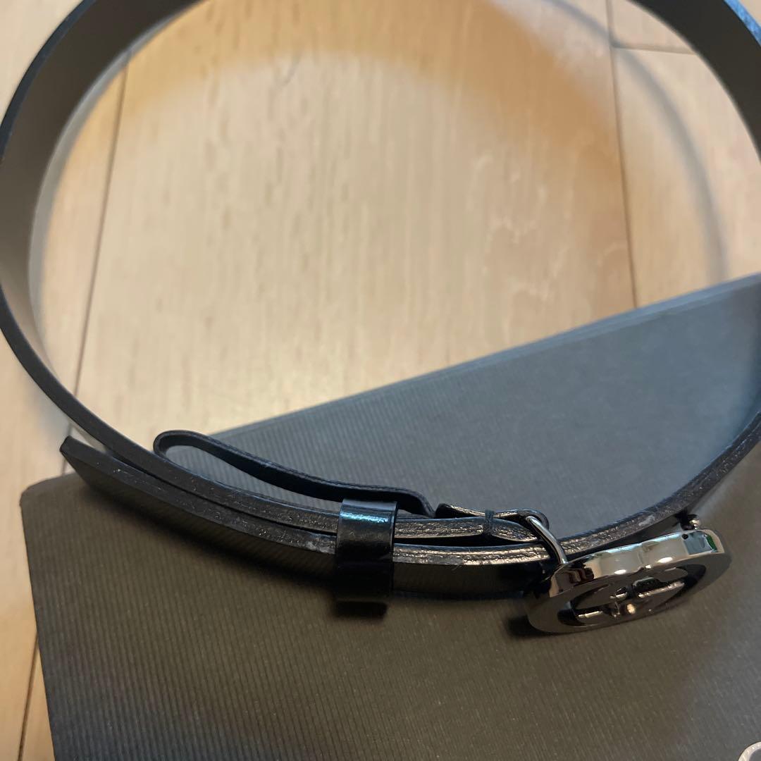 グッチ ベルト GGバックル シルバー 黒 エナメル