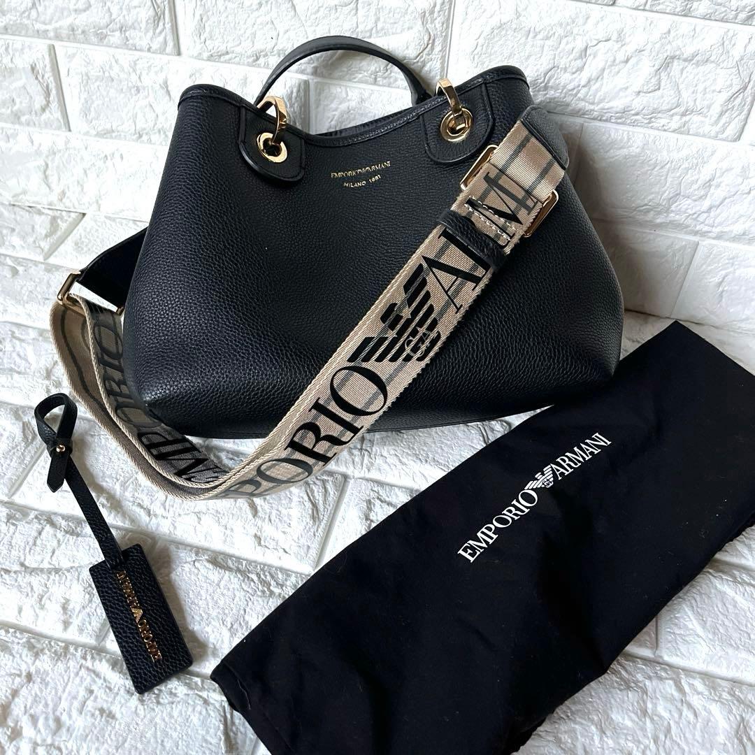 極美品 EMPORIO ARMANI ブラックトート ショルダーバック 2WAY