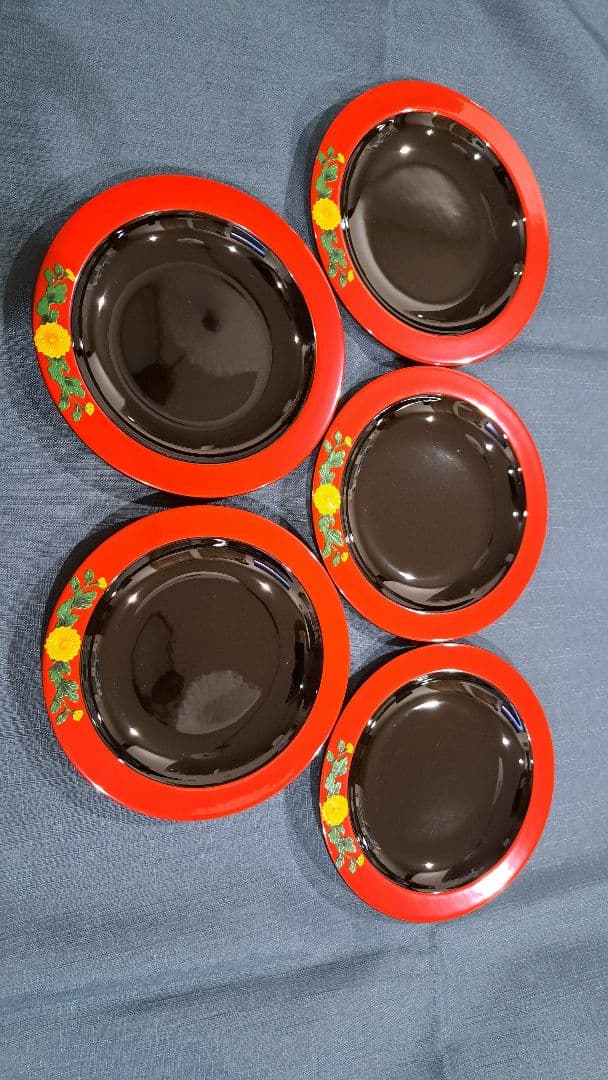 琉球漆器 菊唐草柄 皿 5枚セット