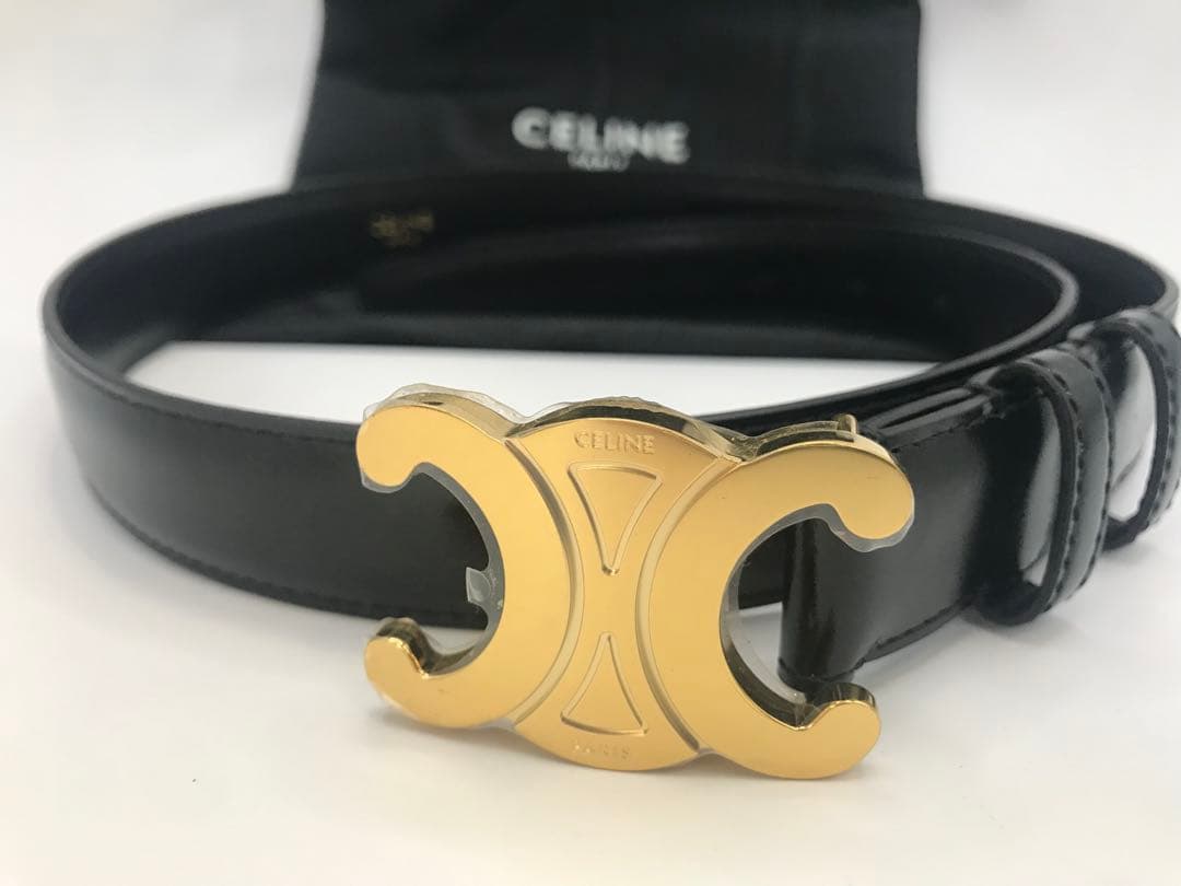 セリーヌ ベルト トリオンフ ゴールド金具 黒サイズ70 レザー保存袋