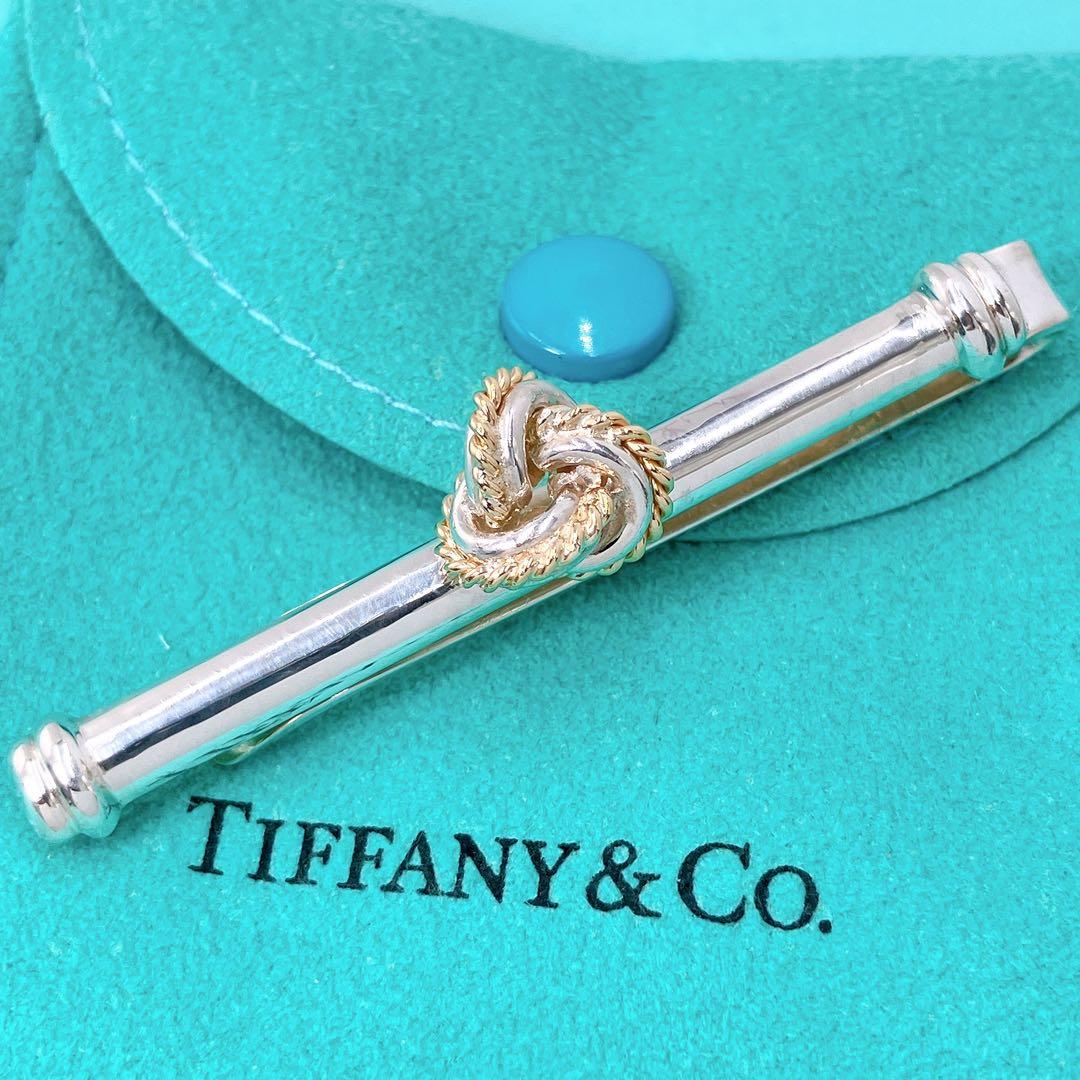 美品 オールドティファニー ノット コンビ タイピン タイバー シルバー k18