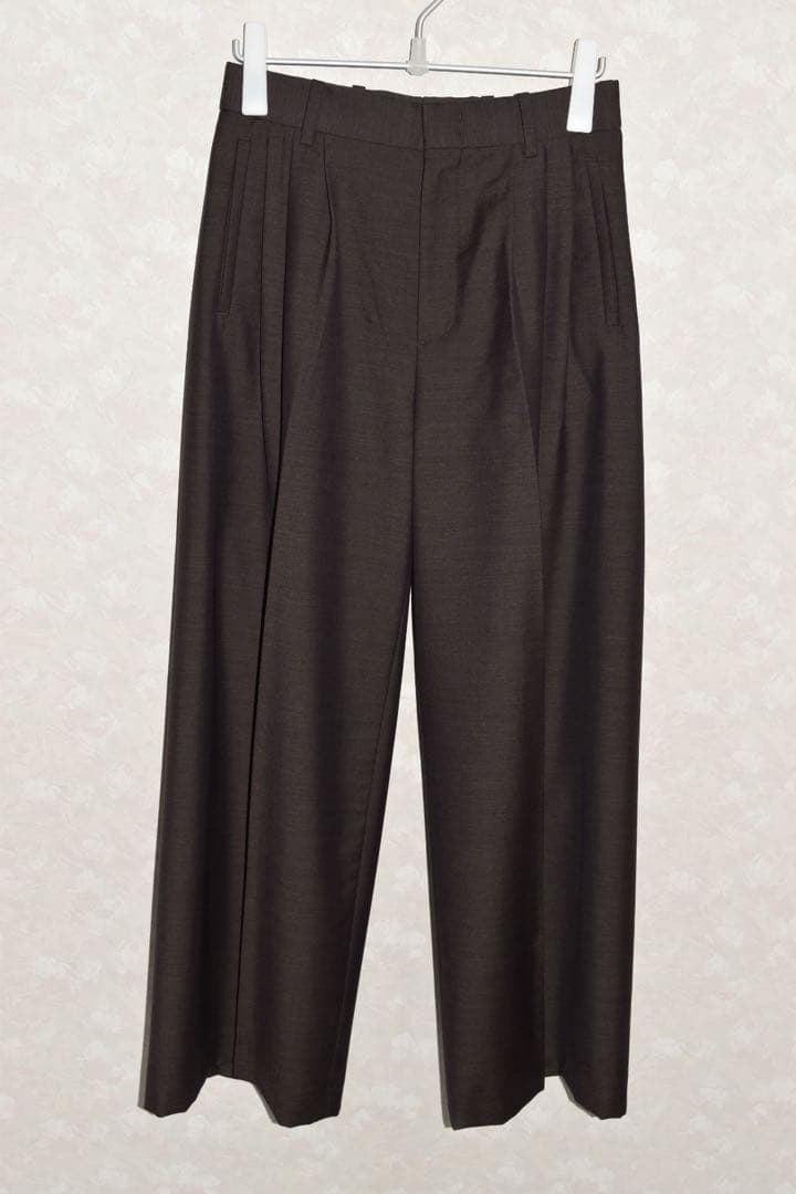 25AW COS プリーツウールワイドレッグパンツ ダークブラウン size42