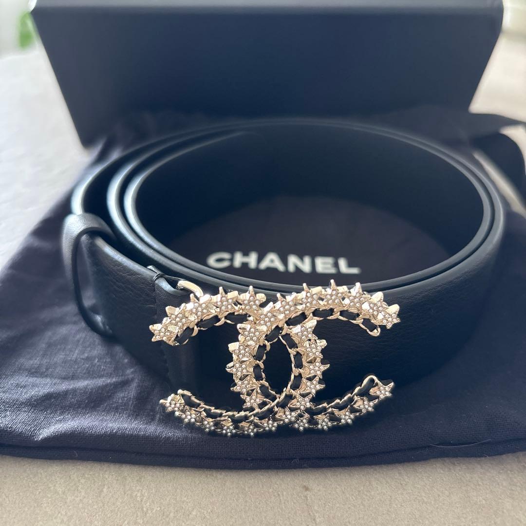 タイムセール★CHANEL ブラックレザー ベルト サイズ75