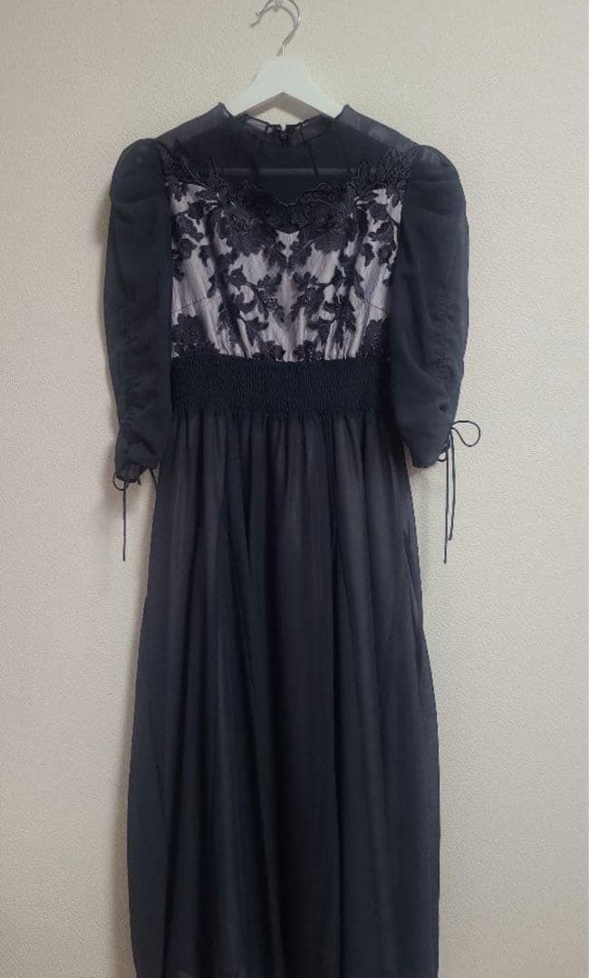 Dorry　Doll　フラワーレース×オーガンジードレス　チャコール　ネイビー