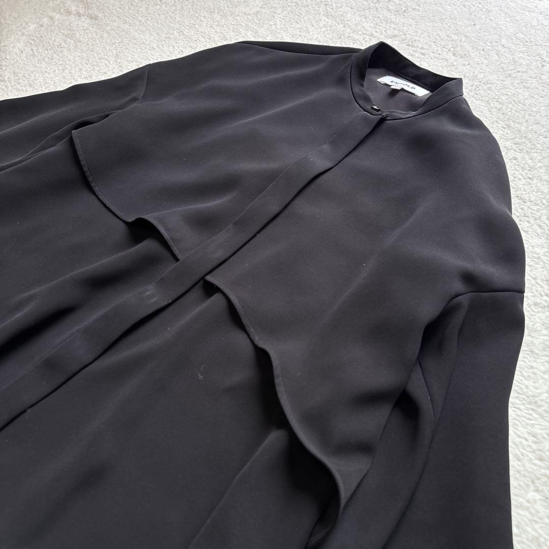 ENFOLD エンフォルド PEツイル フレアシャツ ブラウス ブラック 38