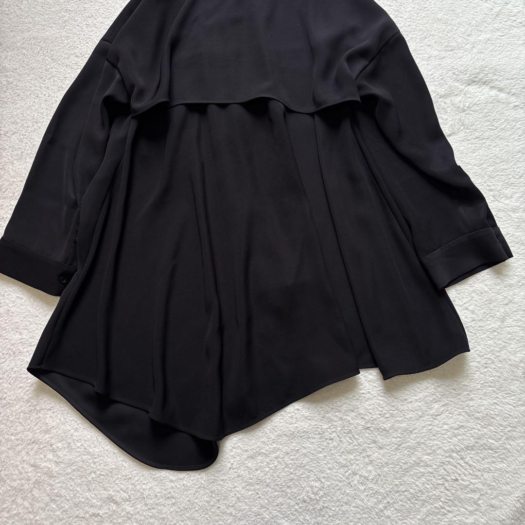 ENFOLD エンフォルド PEツイル フレアシャツ ブラウス ブラック 38