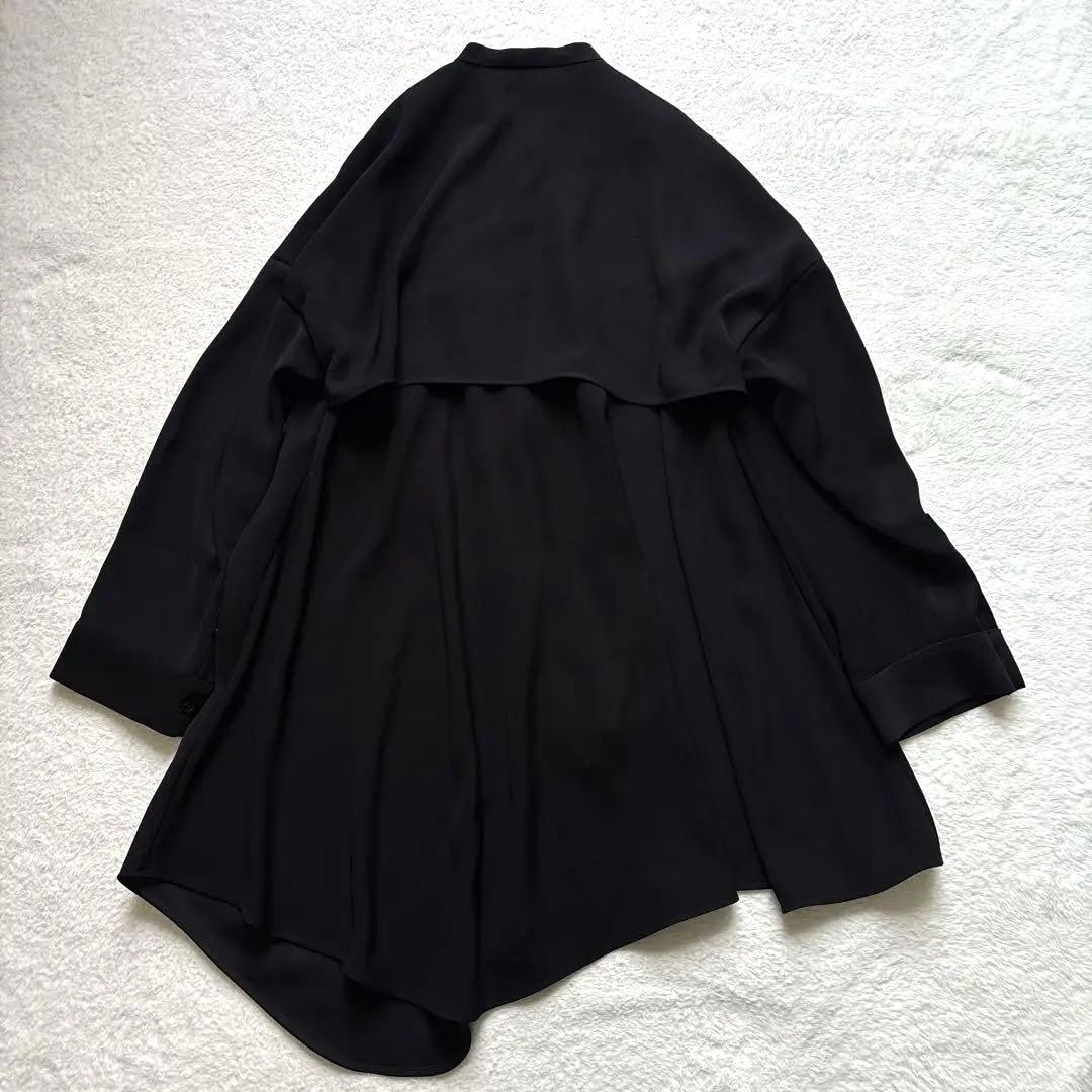 ENFOLD エンフォルド PEツイル フレアシャツ ブラウス ブラック 38