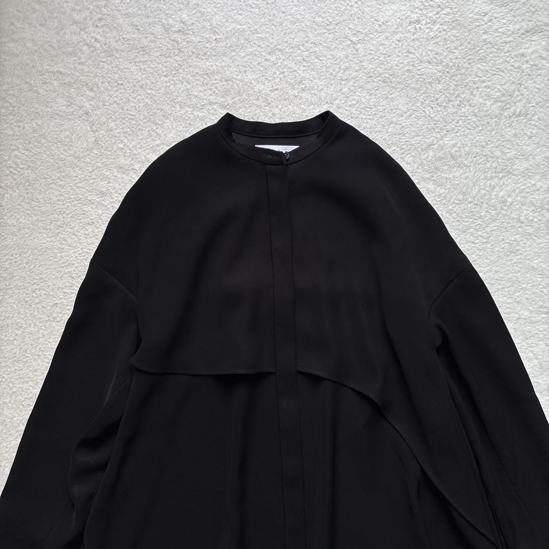 ENFOLD エンフォルド PEツイル フレアシャツ ブラウス ブラック 38