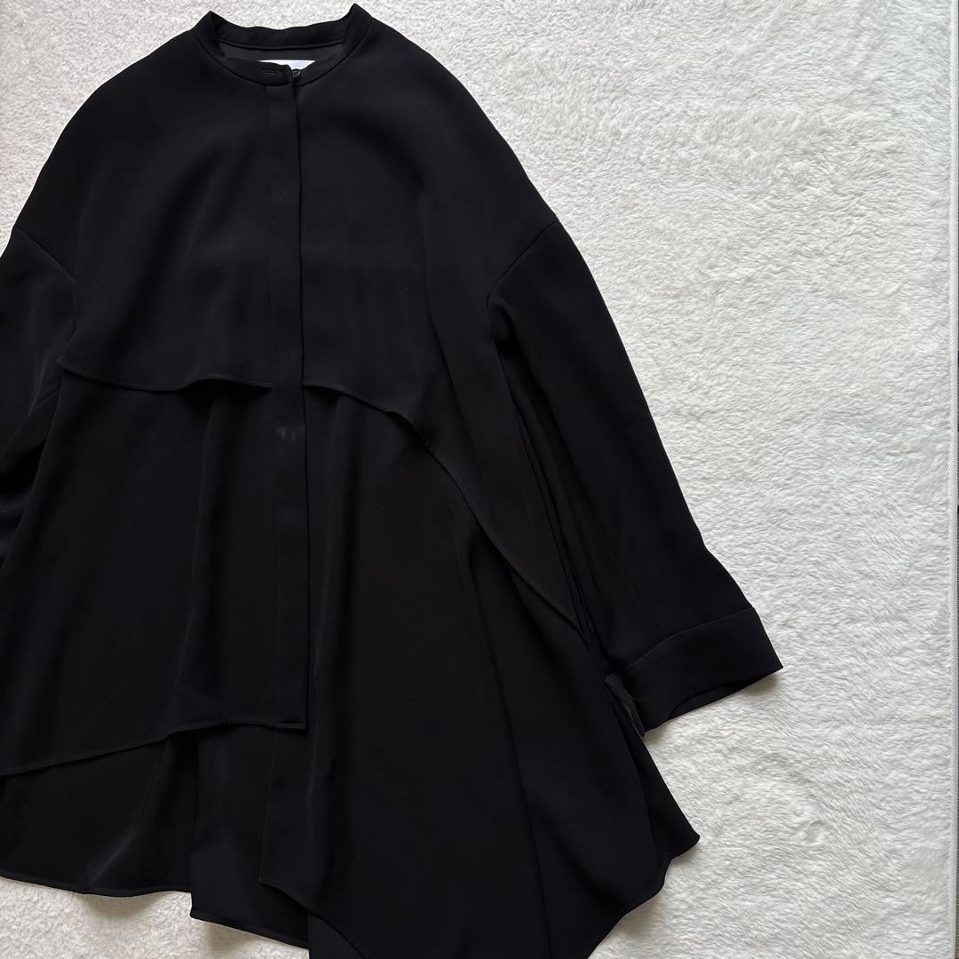 ENFOLD エンフォルド PEツイル フレアシャツ ブラウス ブラック 38