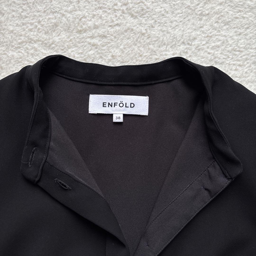 ENFOLD エンフォルド PEツイル フレアシャツ ブラウス ブラック 38