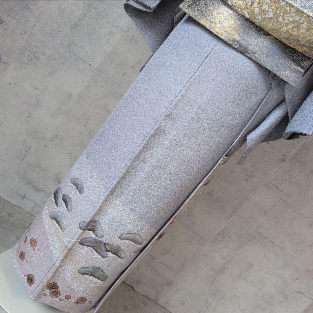 訪問着　フルセット　着物　正絹　グレーシルバー　松梅　寿　祝い事　O4r