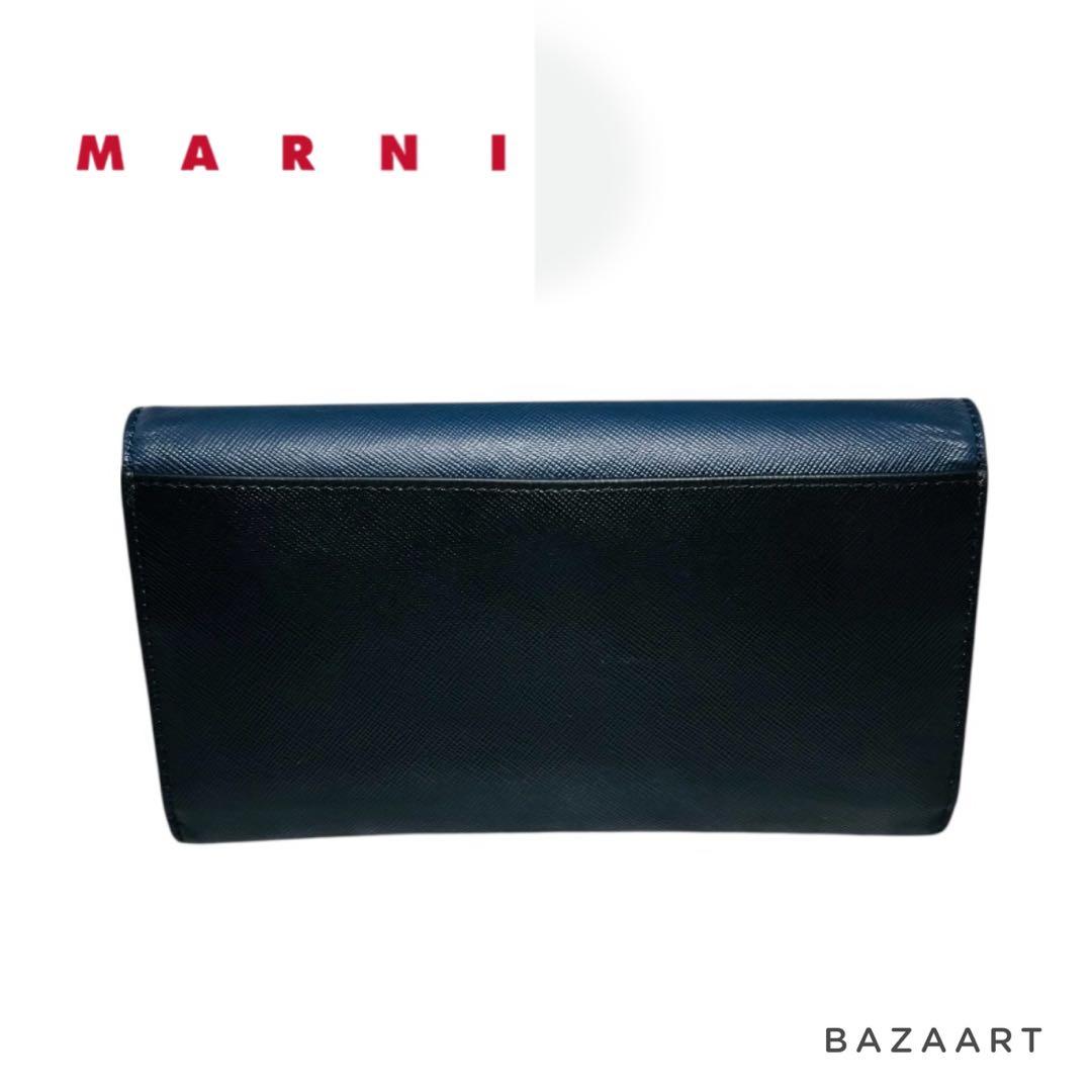 MARNI マルニ 折りたたみ 長財布 レザー ネイビー ブラック 黒 箱付き