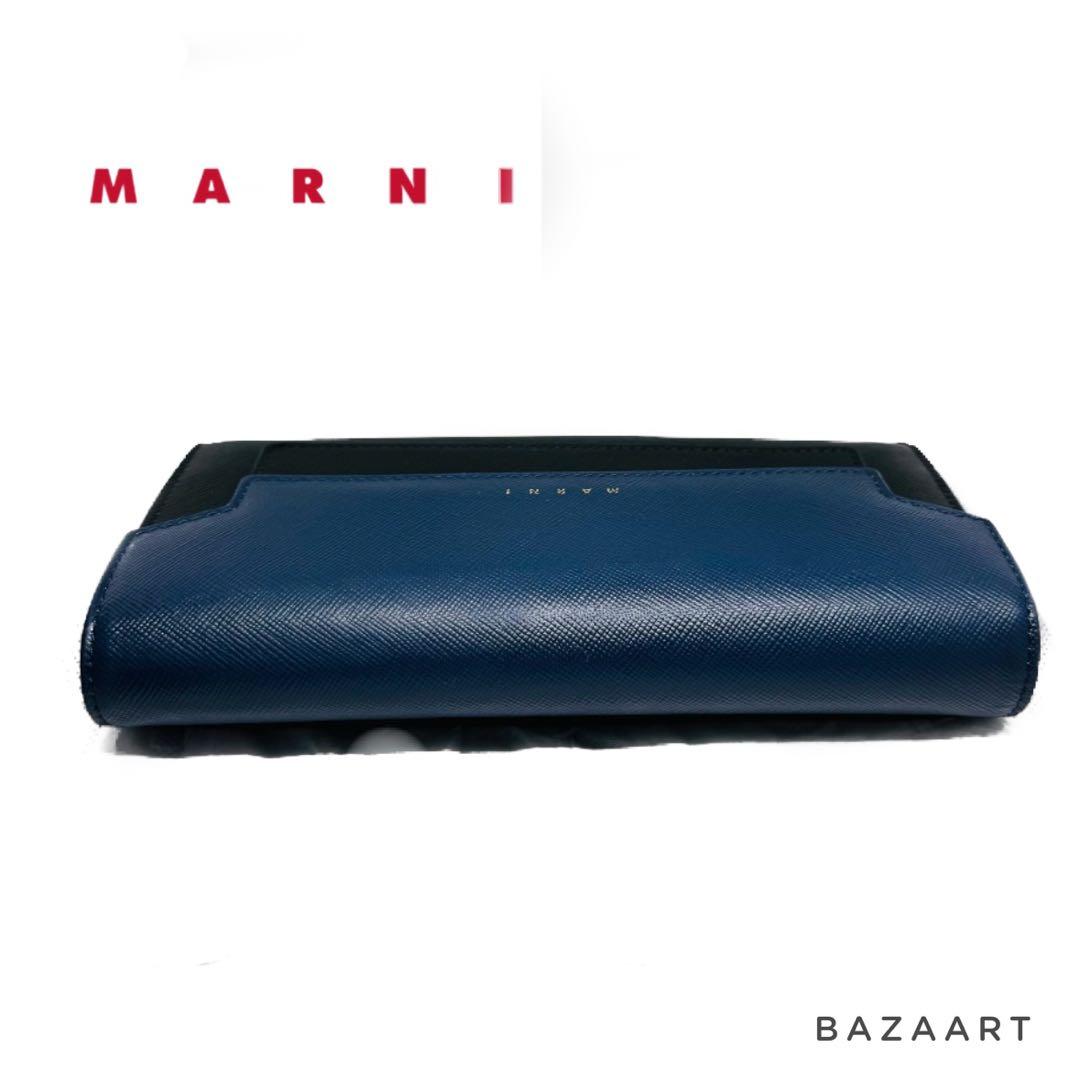 MARNI マルニ 折りたたみ 長財布 レザー ネイビー ブラック 黒 箱付き