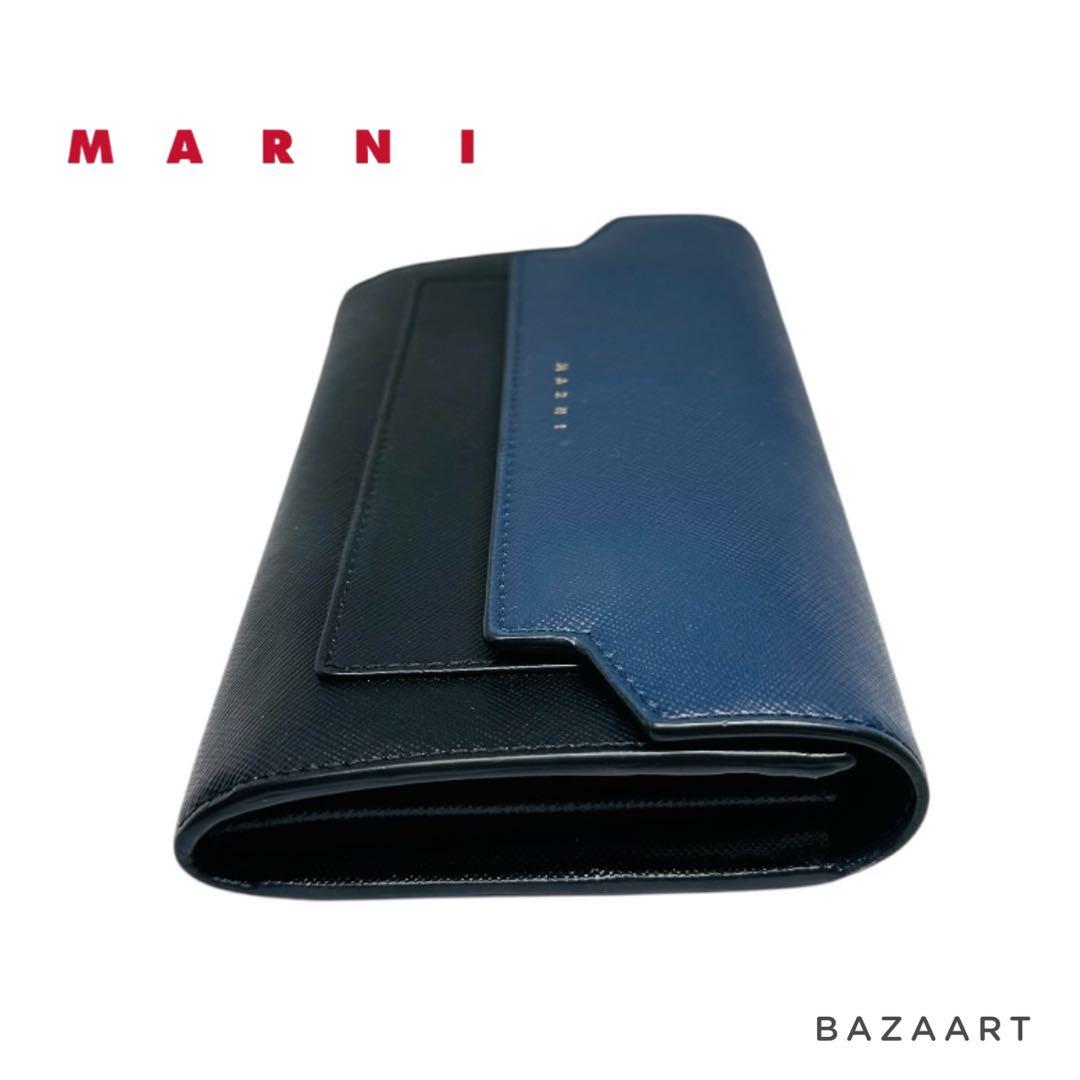MARNI マルニ 折りたたみ 長財布 レザー ネイビー ブラック 黒 箱付き