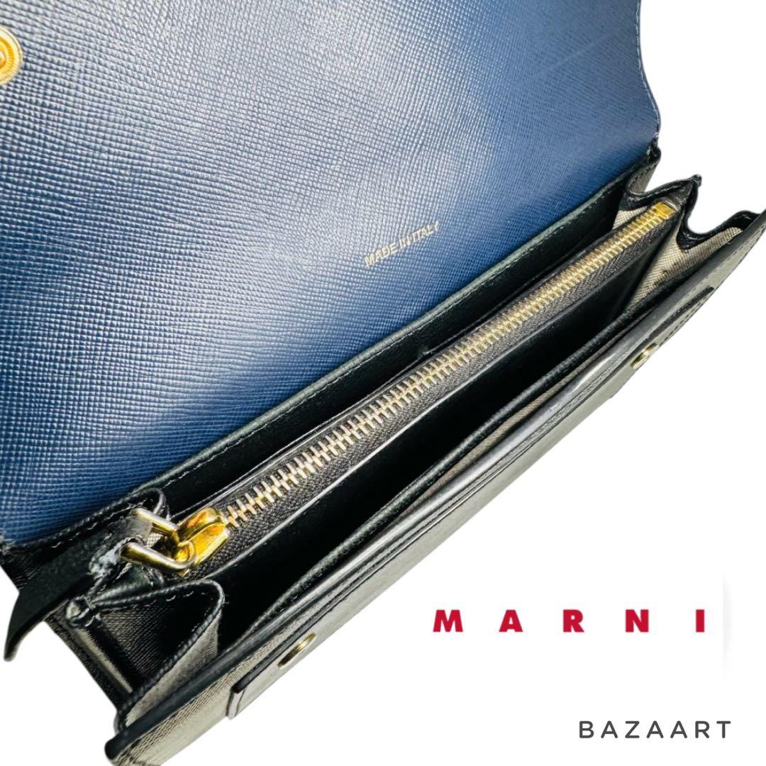 MARNI マルニ 折りたたみ 長財布 レザー ネイビー ブラック 黒 箱付き