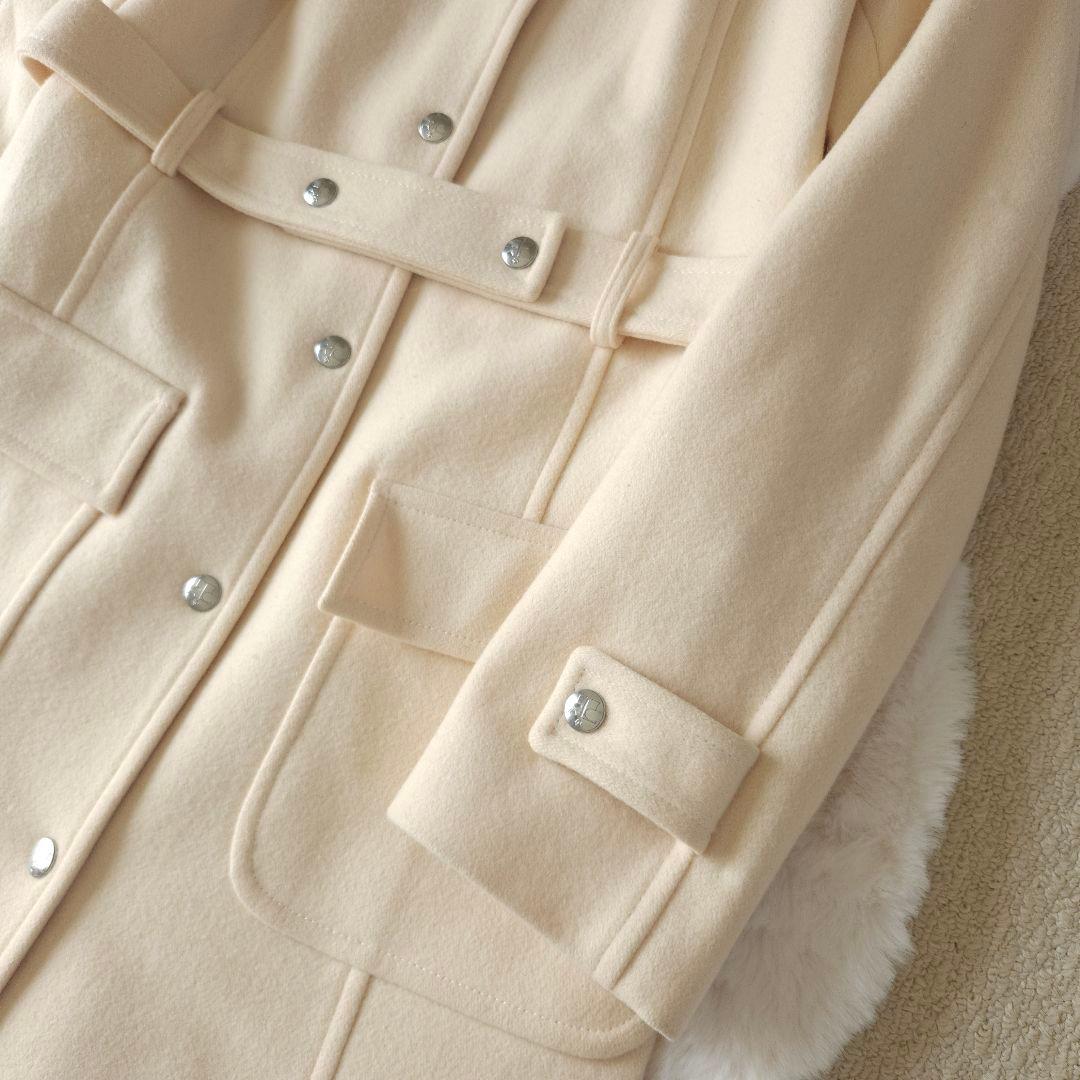 クレージュ ベルト付きウールコート オフホワイト 38サイズ