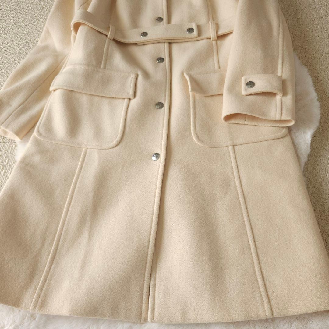 クレージュ ベルト付きウールコート オフホワイト 38サイズ